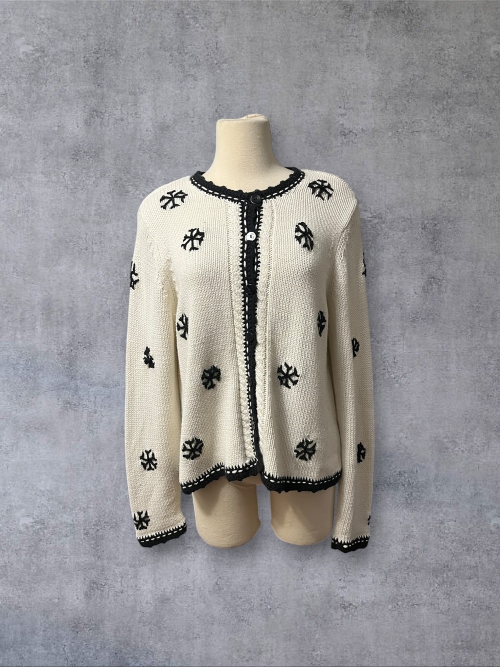 Vintage 90s Orvis Sz L Snow Flake Knit Cardigan